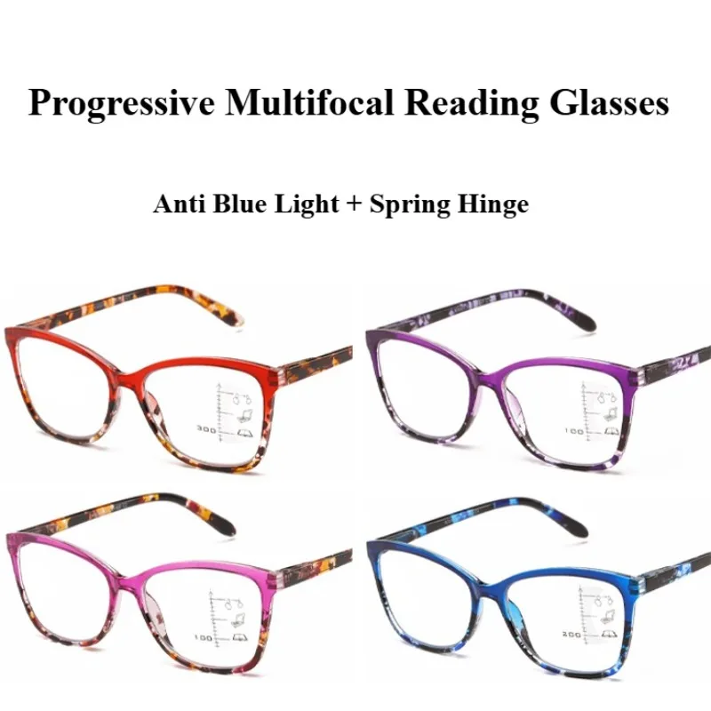 Bunte Progressive Multifokale Lesebrille Frühling Brillen Beine Geeignet Frauen Anti Blau Licht Presbyopie Brillen