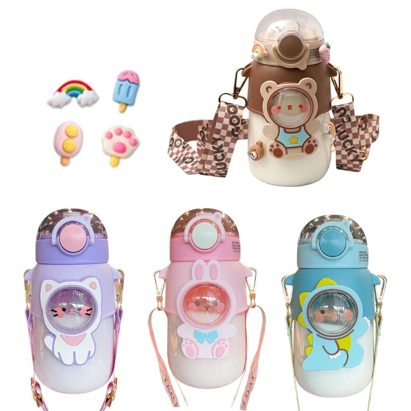 720ML Large Capacity Water Bottle with Straw and Stickers for Kids Boys Girls