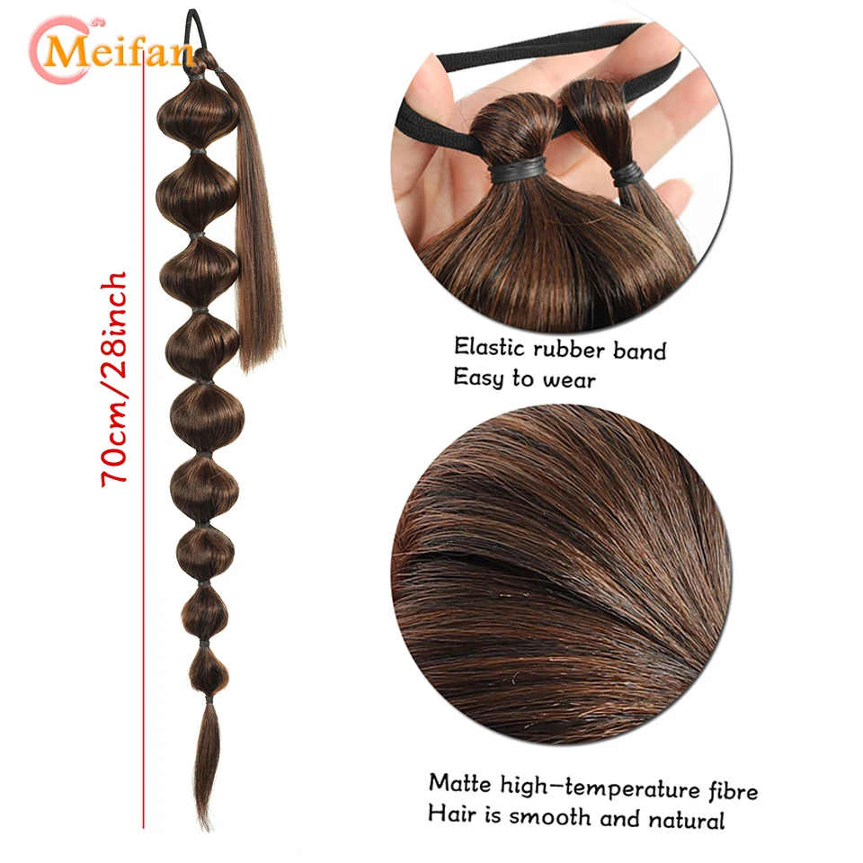 MEIFAN Synthetic Long Bubble Ponytail Hair Extensions Black Brown Bubble Braids Ponytail Wrap Around Lantern Pony Tail For Women