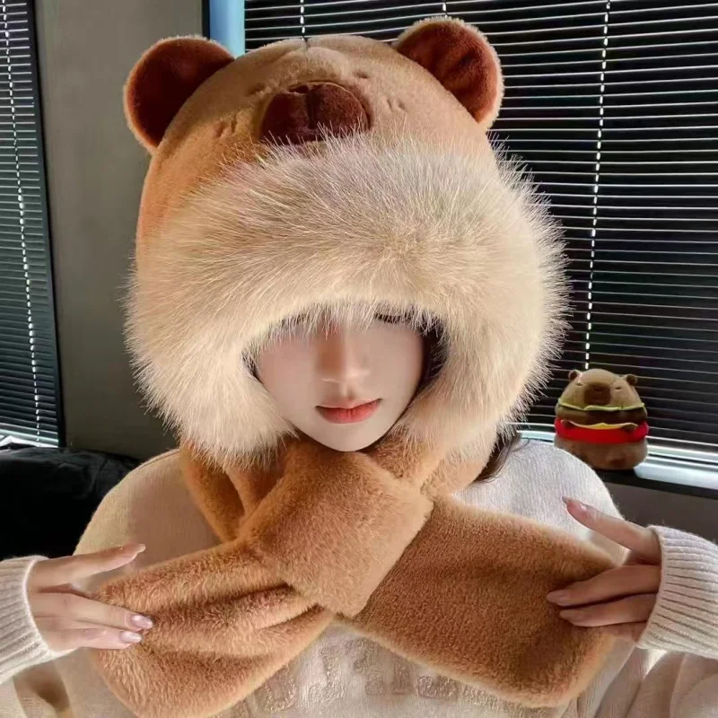 قبعة ووشاح جديدة لطيفة من القطيفة الكل في واحد لحماية الأذن في فصل الشتاء وركوب الدراجات في الهواء الطلق والقبعات الدافئة والأوشحة #6