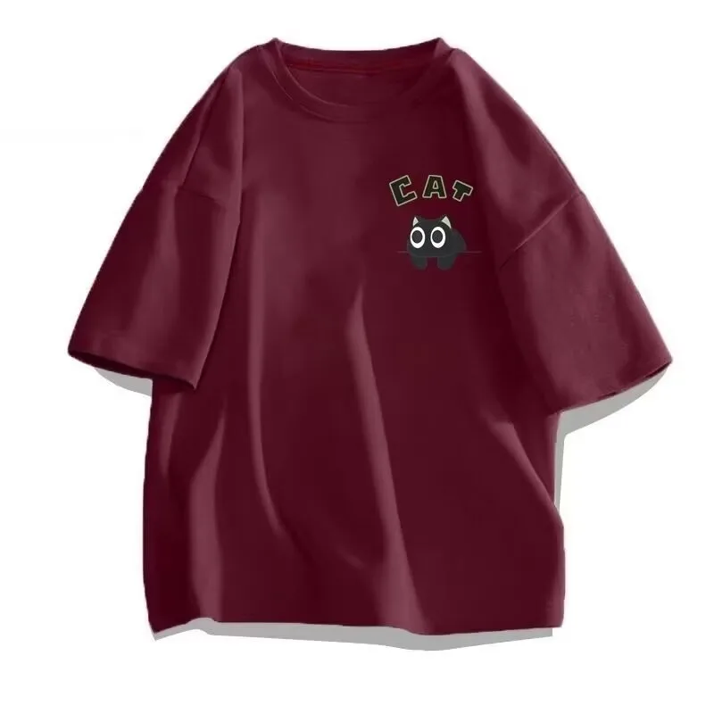 【 M-8XL 】 Summer Limited Edition Men's Oversized T-shirt Korean Casual Loose Style Anime Black Cat Print T-shirt image 6