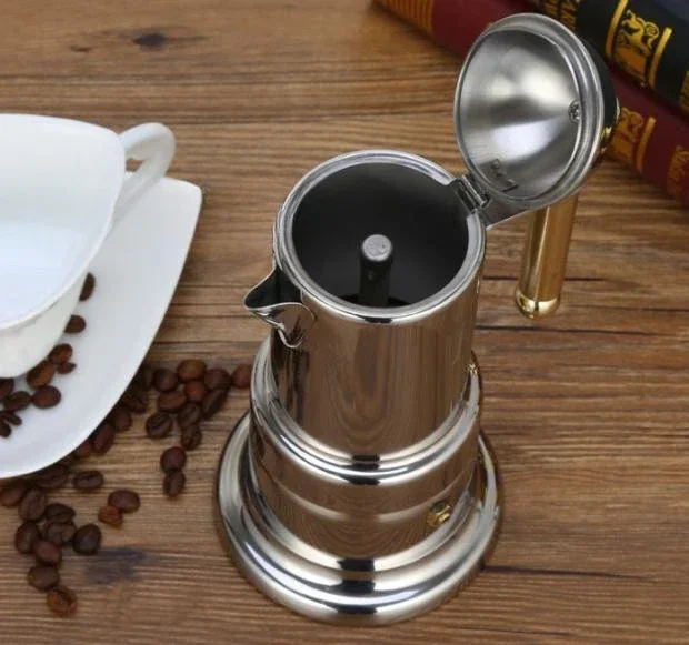 Stainless Steel Concentrated Coffee Percolator Household Extraction Coffee Machine Moka Pot Portable Open Flame