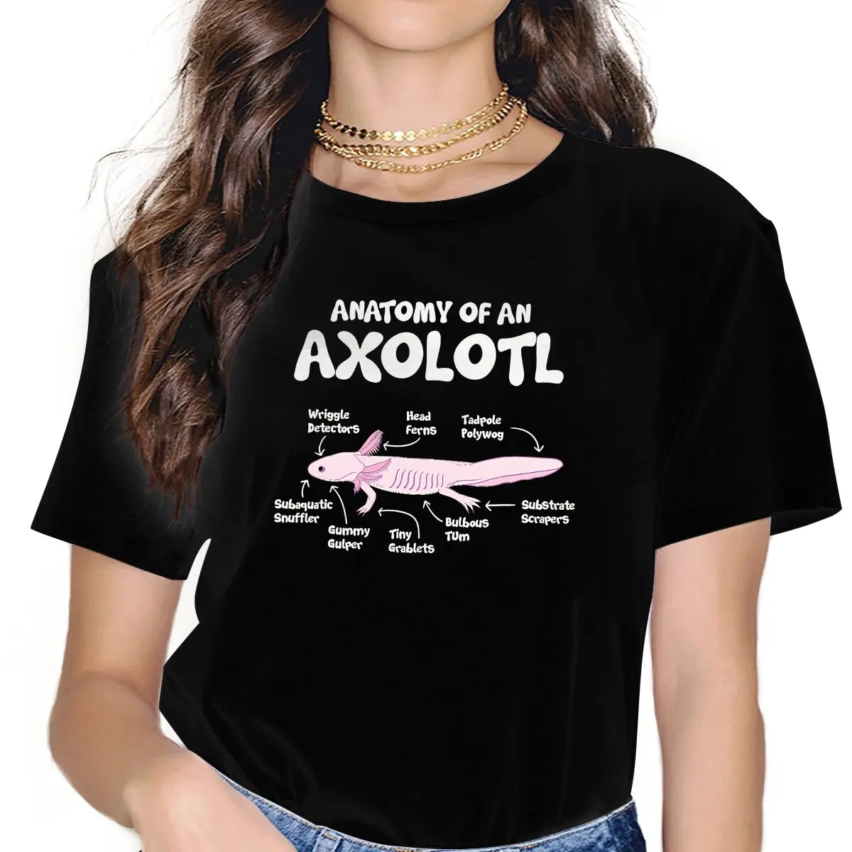 

Animal One Hundred Fish Anatomy Of An Axolotl Tshirt Homme Women's Tees Unisex Polyester Blusas T Shirt For Women