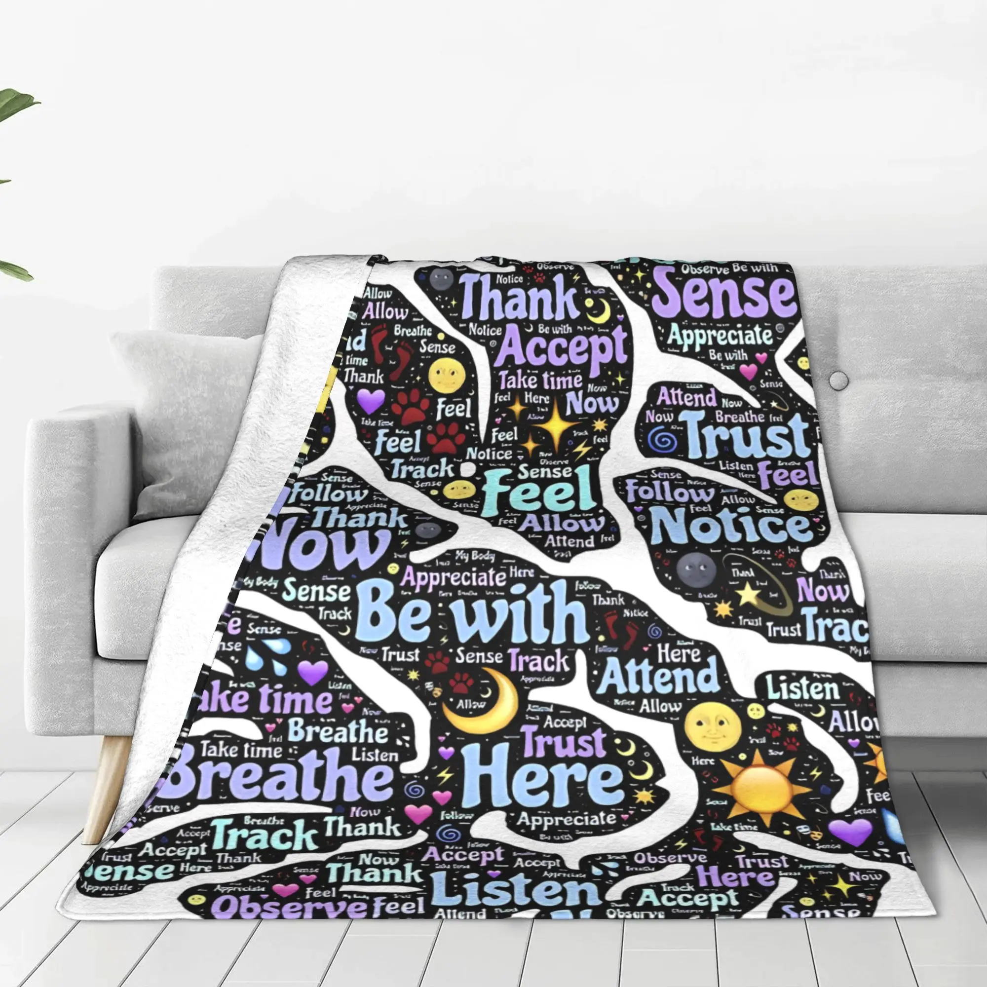 1PC Home Cutecore Brain Peace&Love Yoga Blanket Super Cosy Plush Home Living Room Sofa Halloween