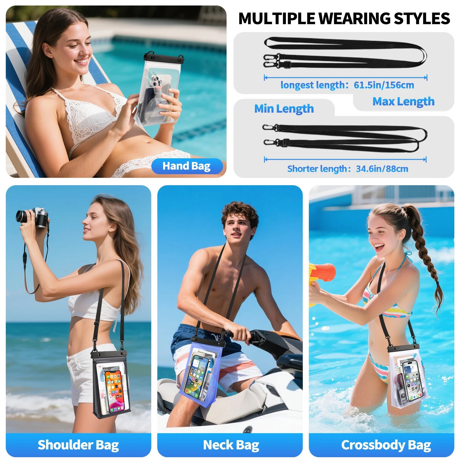 HAISSKY حقائب سباحة كبيرة مجسمة مقاومة للماء كروس بودي للشاطئ حقيبة تخزين شفافة لهاتف آيفون وسامسونج وشاومي وهواوي #5