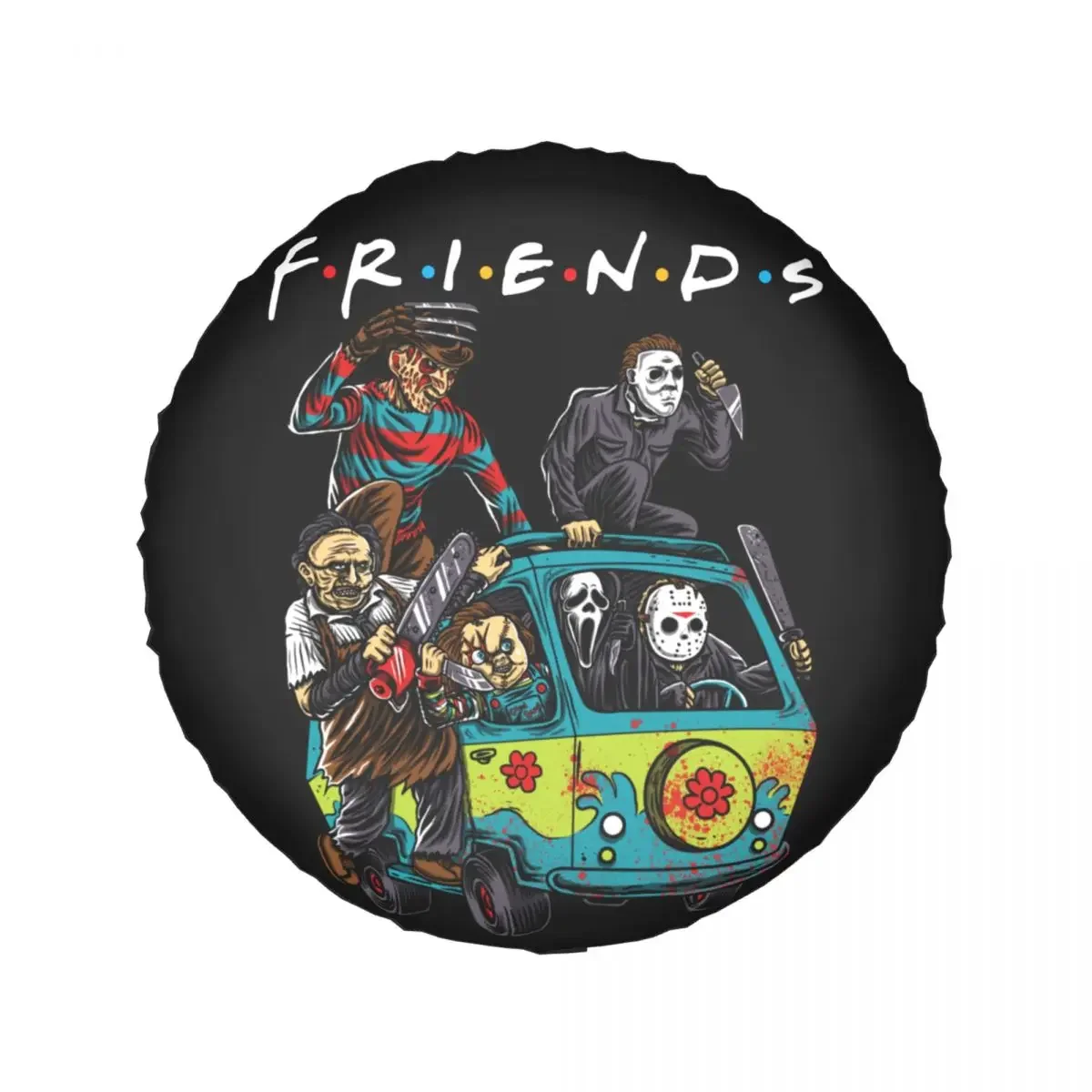 Horror Friends TV Show Spare Wheel Tire Cover Universal for Grand Cherokee Michael Myers Jason Voorhees Halloween Jeep RV SUV