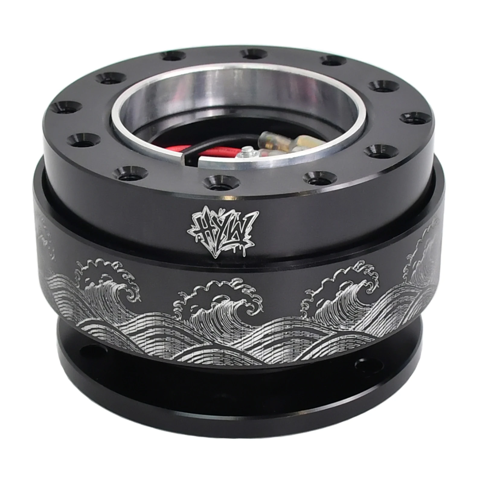 JDM Ocean Wave Design Steering Wheel Quick Release Black Metal Hub Laser Print 6 Bolt Drift Racing Car Interior Accessory