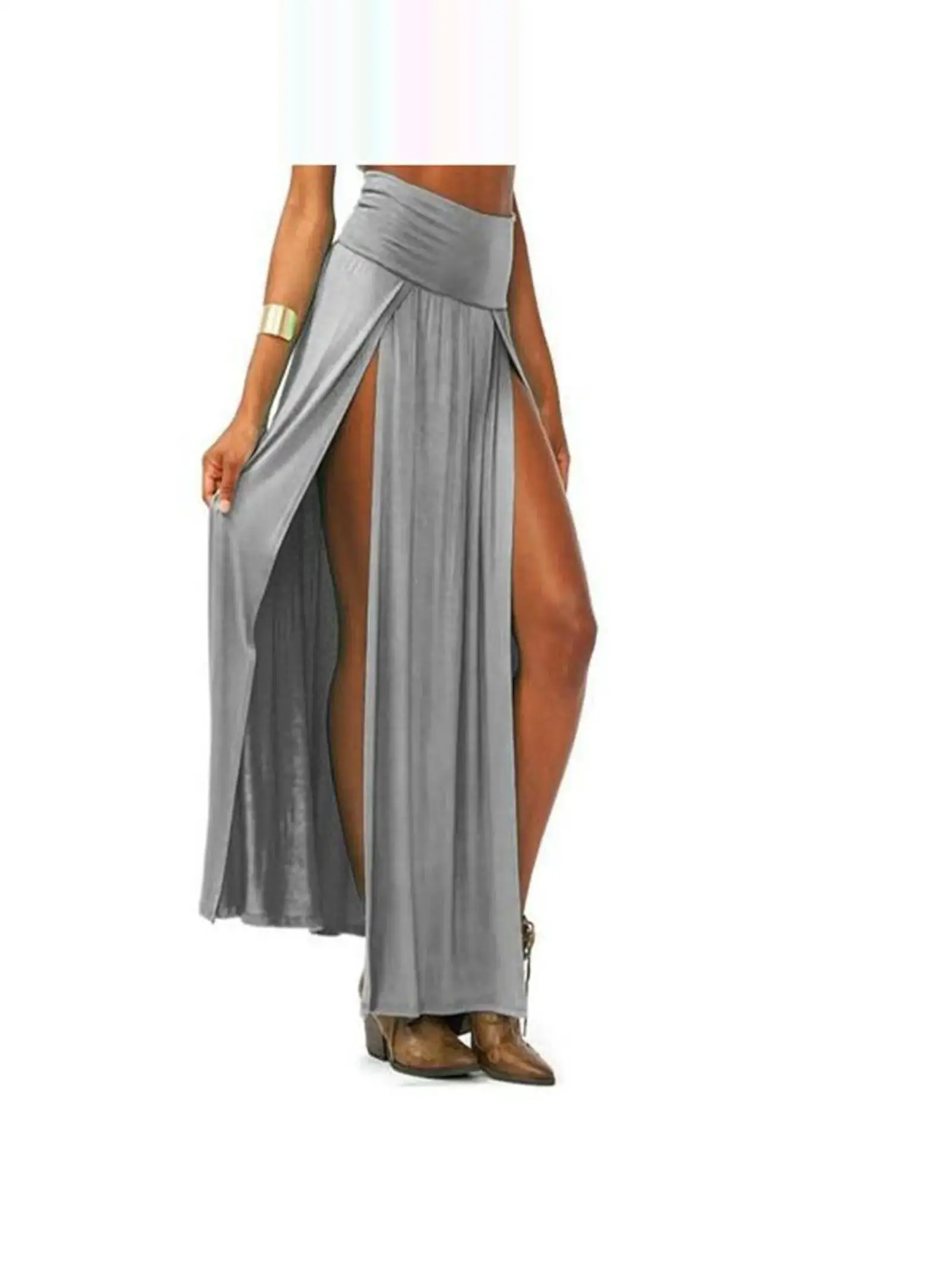 تنورة مفتوحة بطول الأرض بخصر عالٍ من Street Sle، لون طويل Dr لموسم الربيع للنساء الشابات، رفيع عادي #5