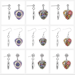 Murano Millefiori Earrings Multi Colour Flower Glass Cabochon Heart Earrings Jewelry For Women Girls Gift Wholesale