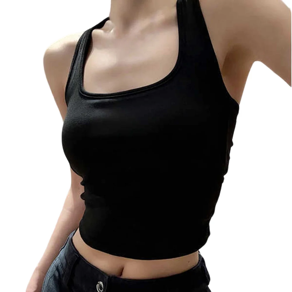Crop Top with Chest Pads for Women Sleeveless Backless Hollow Star Strap Back Y2k Camisole Solid Color Regular Length