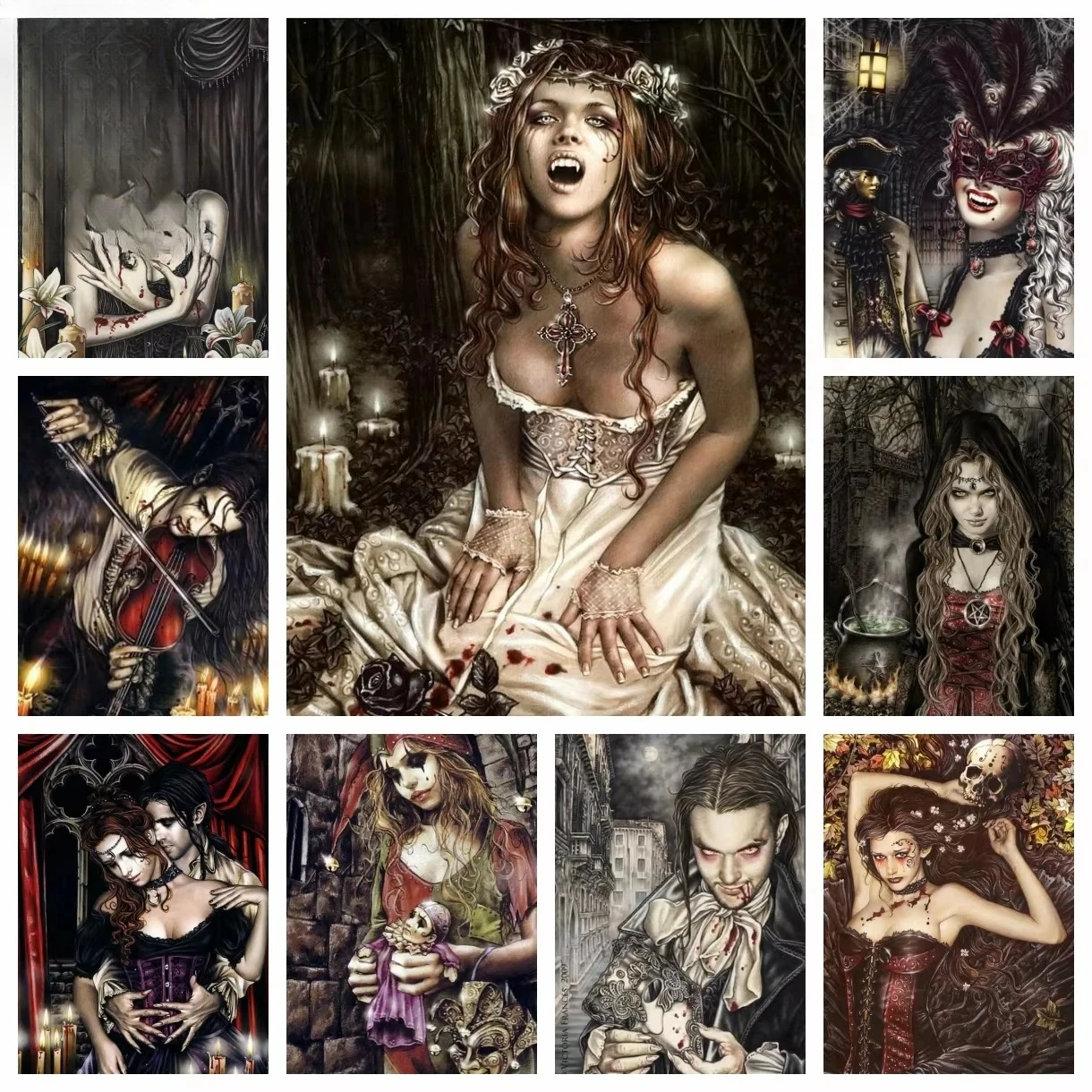 مجموعة اللوحة الرقمية فيكتوريا فرانسيس مصاصي الدماء فتاة اللوحة الرقمية ديكور المنزل هدية كبيرة الحجم اليدوية DIY بها بنفسك ، بدون إطار