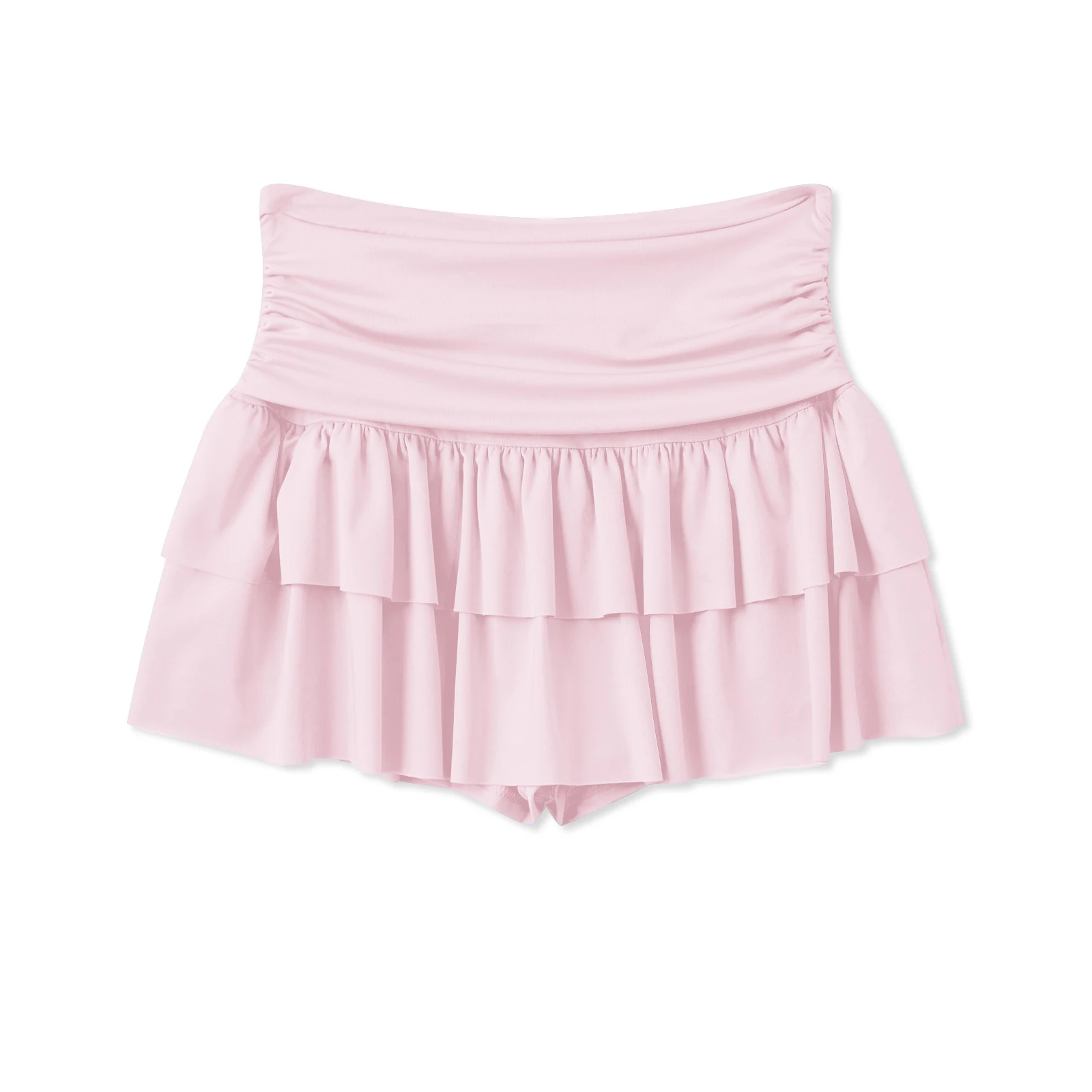 Women's Solid Color Slim Fit Mini Skirt Low Waist Tiered Ruffle Summer Vestido for Daily Travel Parties