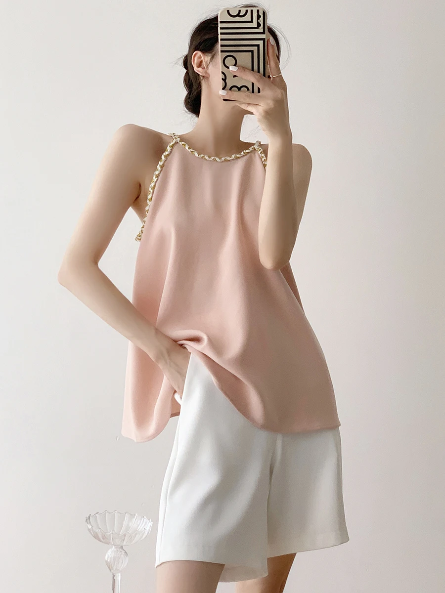 

Cool Sensation Svel Top Summer Thin Loose Design High-End Feeling Outerwear Strap Vest Faionable Commute Sle Pure C...