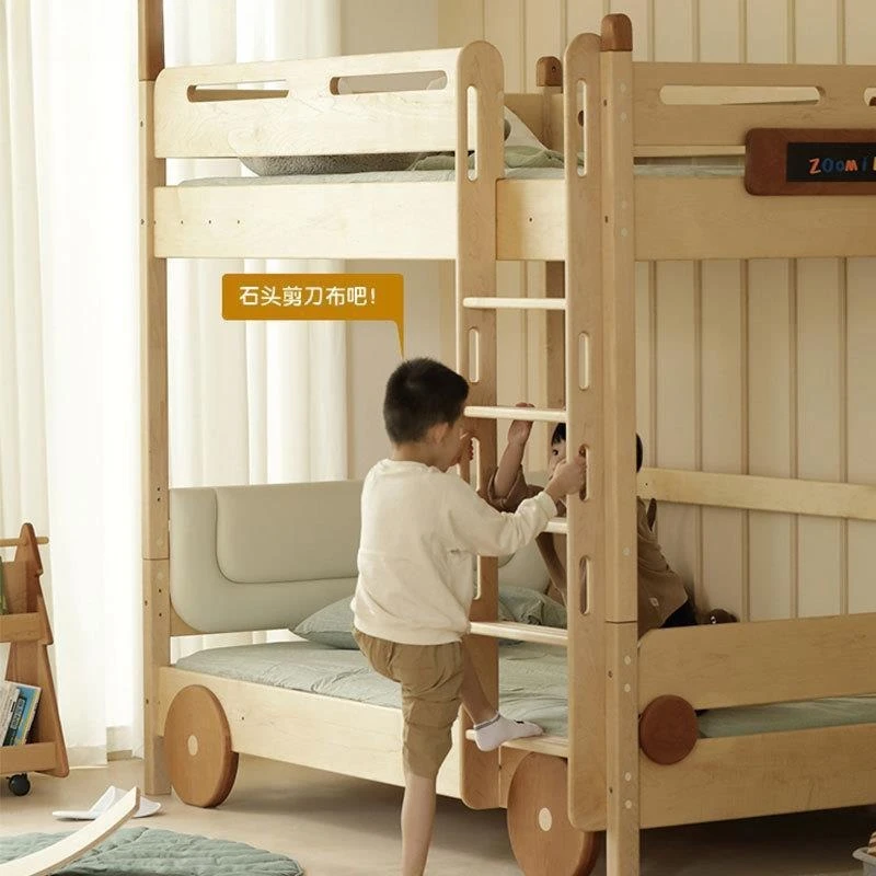 سرير سيارة طائر من خشب القيقب الصلب في أمريكا الشمالية، نوع الحافلة على وخارج السرير، جميع الأولاد من الخشب الصلب نصف الارتفاع