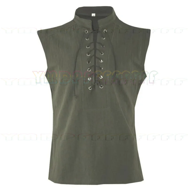 Medieval Renaissance warrior knight costume 5-color long robe shirt top sleeveless T-shirt lace up design shirt loose Halloween