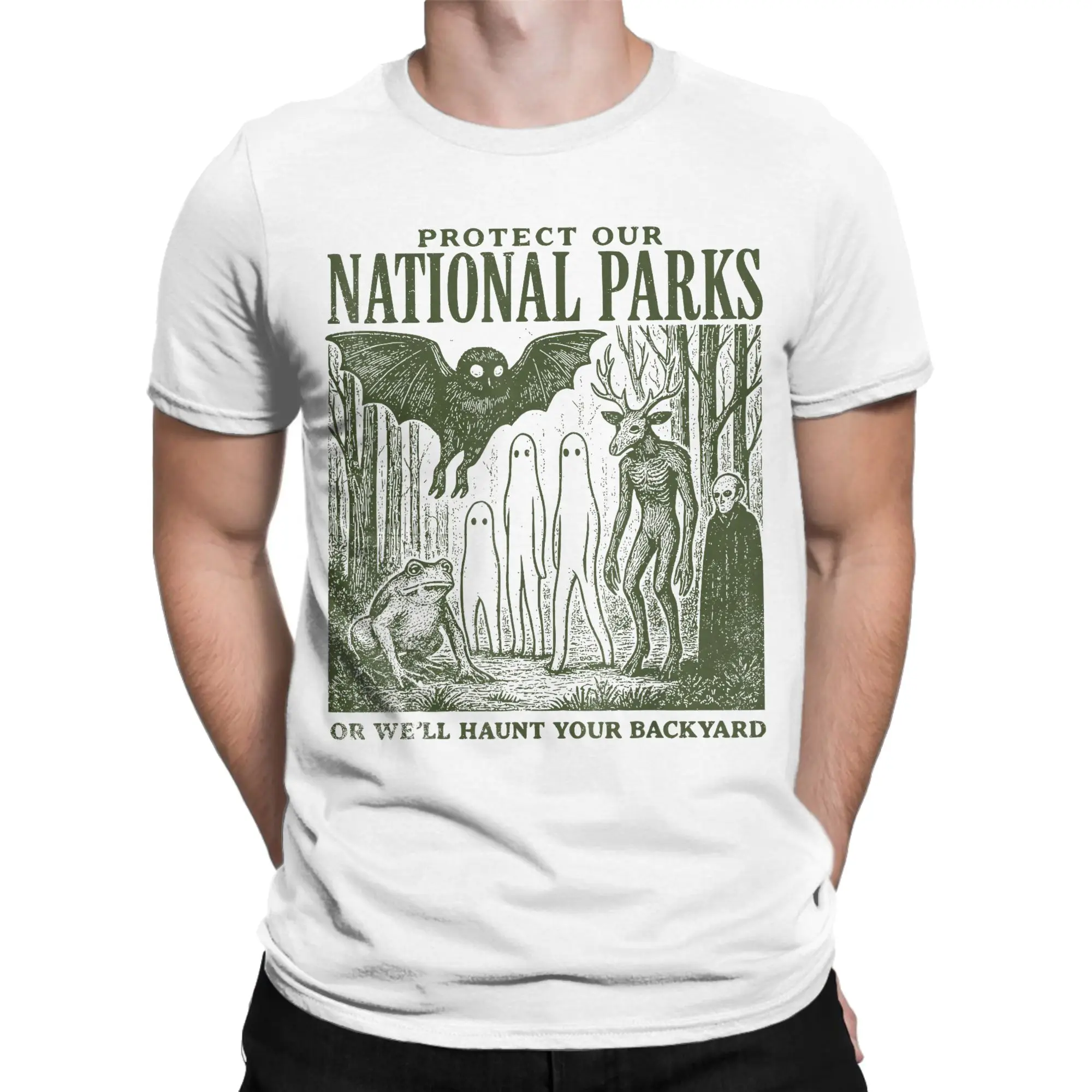 Men Women Protect Our National Parks Mothman Cryptid Weirdcore Horror T Shirts  100% Cotton Tops O Neck Tees Classic T-Shirt