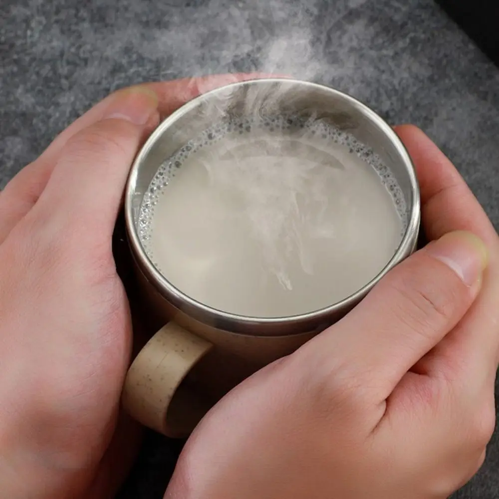 Drinkware 201-300ml Stainless Steel Cups Anti-scalding Double Layer Coffee Milk Mug Plastic Handle Shatterproof Water Cup Milk