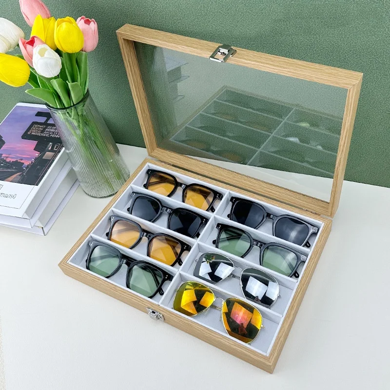 

Новый органайзер для очков на 8 отделений, деревянный футляр для хранения очков, витрина для солнцезащитных очков, шкатулка для украшений, подарки