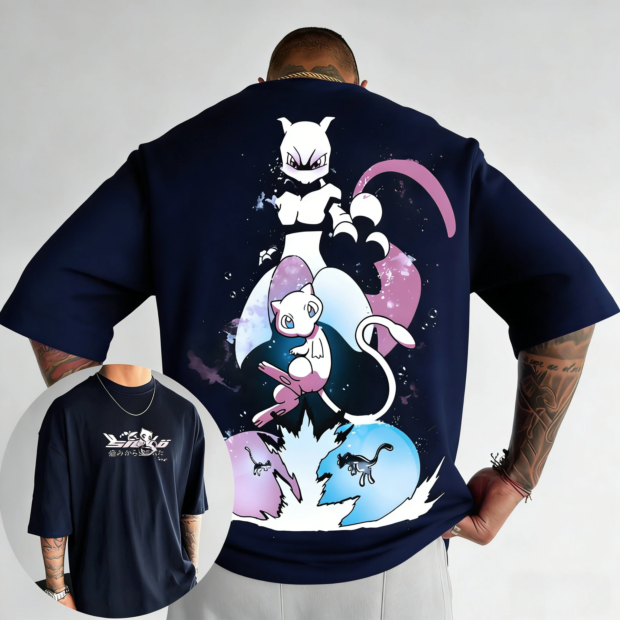 Pokémon Men's and Women's Cotton T-shirt 2026 Summer New Pikachu Mewtwo Printed Street Hip Hop Casual Loose Y2K Parent Child Top