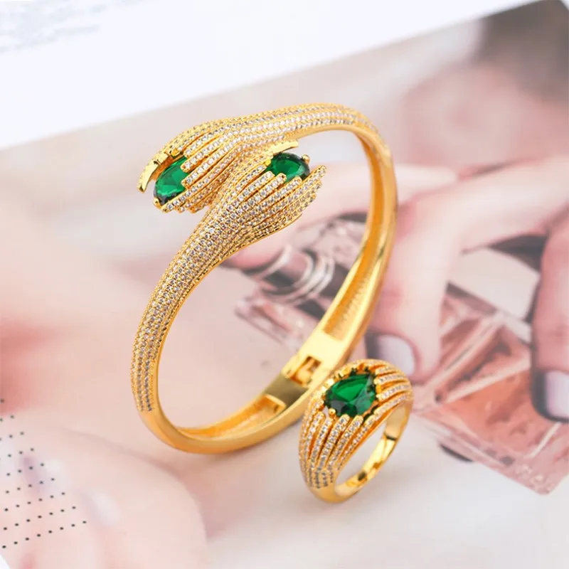 Fashion Personality European American Retro Bracelet Ring Set Micro-Inlaid Zircon Luxury Bud New