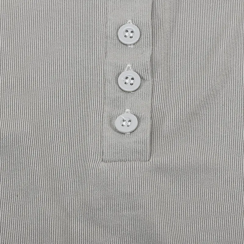 Trendiges Langarm-T-Shirt mit Knöpfen 2026 Neue Spicy Girls Figurbetonte Schlankmachende Basic-Oberteile Vielseitige Lässige O-Ausschnitt Einfarbige T-Shirts – Detail 17