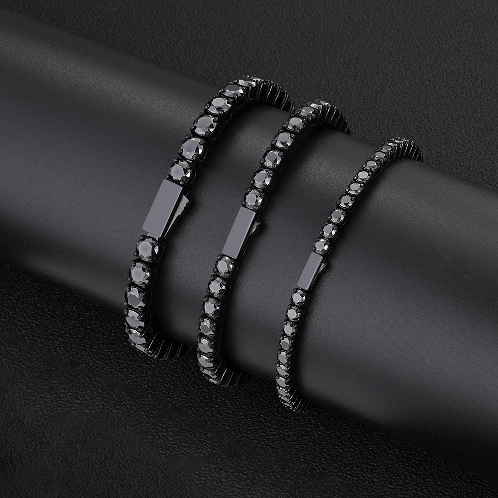 ESKEEM HIPHOP Moissanite Tennis Bracelet 3-4-5mm Black VVS1 GRA Black Plated Fashion Tennis Stainless Steel Bracelet for Hand