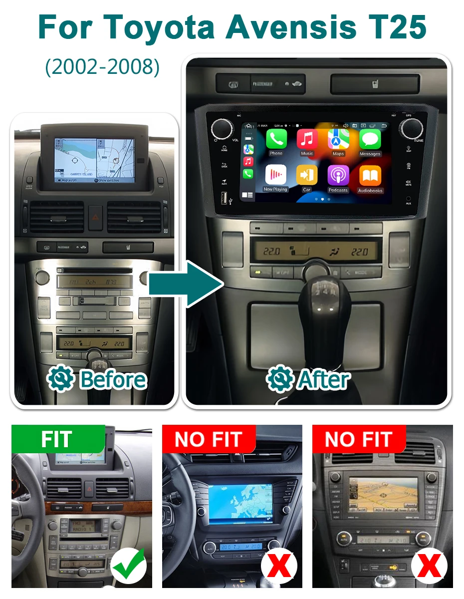 8-Kern Android 15 Kabelloses CarPlay Autoradio Stereo für Toyota Avensis T25 2002-2008 Autoradio 7'' Multimedia-Bildschirm-Player 2 DIN – Detail 2