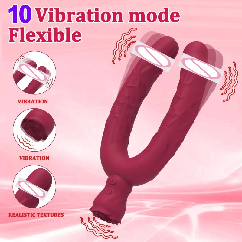 DUBNIY Silicone Vibrating Dildo for Lesbian Couple Double Penetration Rose Triple Vibrator for Private Ares Adult Sensory Toys