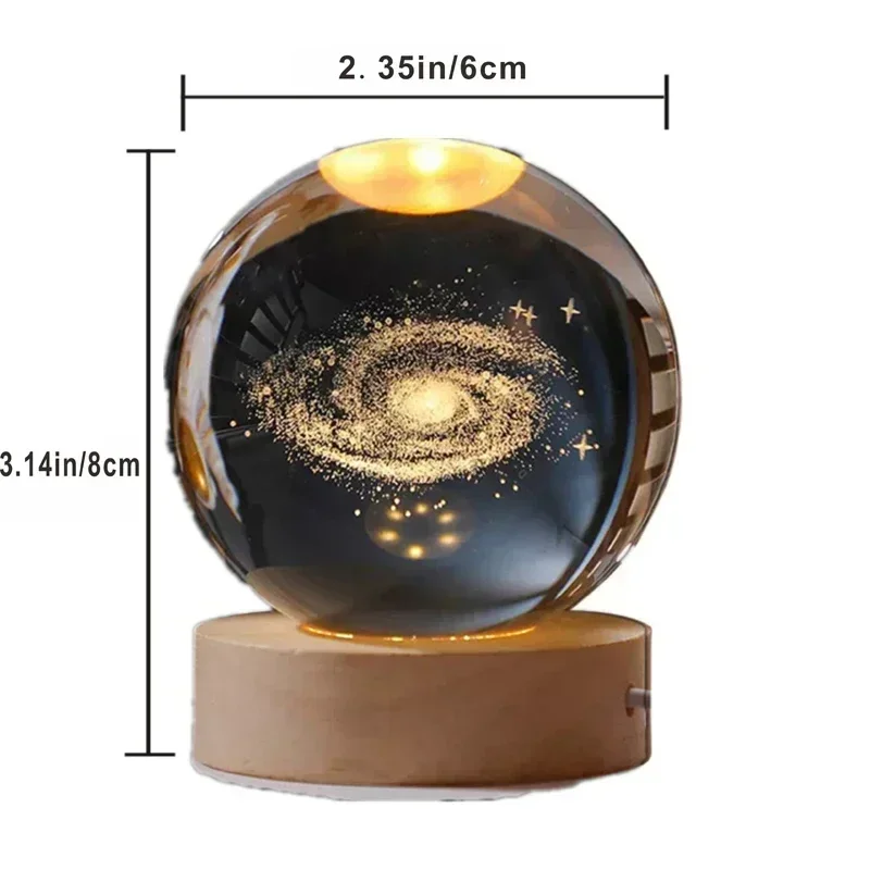 6cm 3D Crystal Ball Decoration 2024 Astronomy Galaxy LED Balls Home Snow Glass Globe Decorations