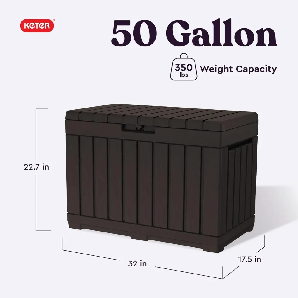 Kentwood 50 Gallon Resin Deck Box-Organization and Storage for Patio Cushions, Throw Pillows and Garden Tools, Brown