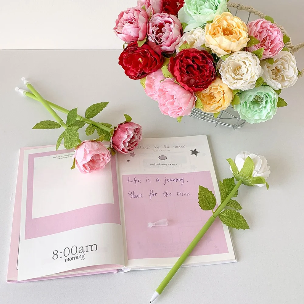 1pcs New Bouquet Flower Pen Plastic Smooth Writing Peony Ballpoint Pen Multi-color Simulation Stationery Pen Flower Arrangement