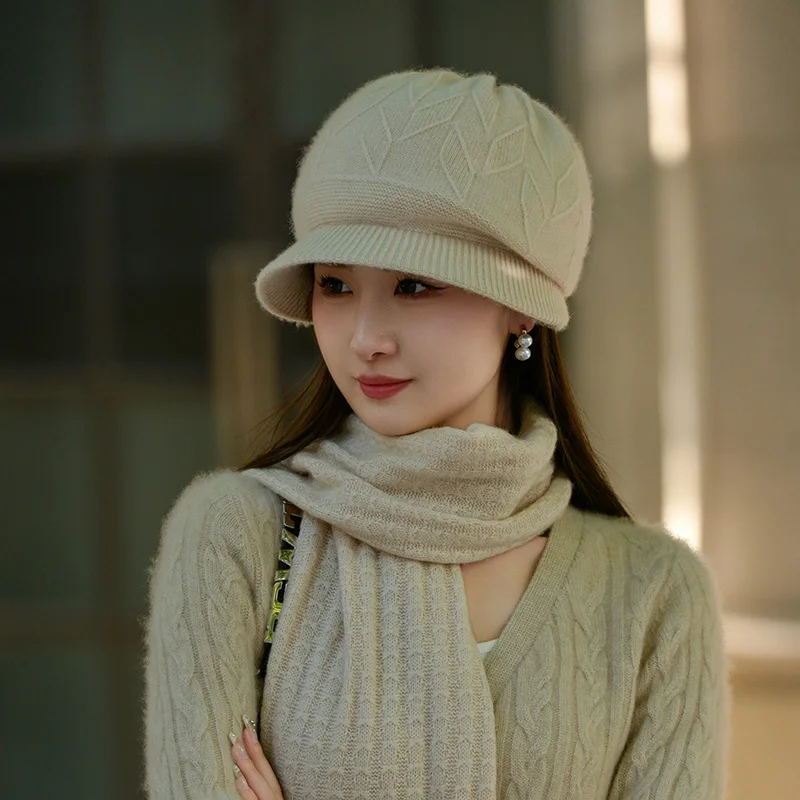 

Высококачественная осенне-зимняя новая женская вязаная шапка из 100% кашемира с полями, уличная однотонная мягкая и липкая ветрозащитная шапка