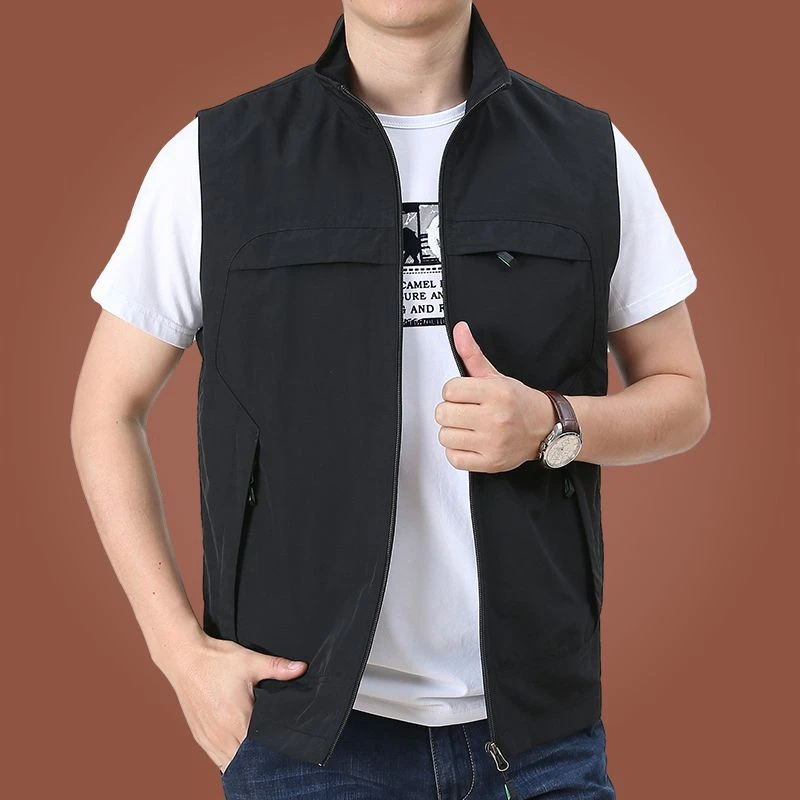 eiao-男性ユーティリティベスト防水屋外ノースリーブジャケットマルチポケット作業服カジュアル防風釣りハイキングコート-2025