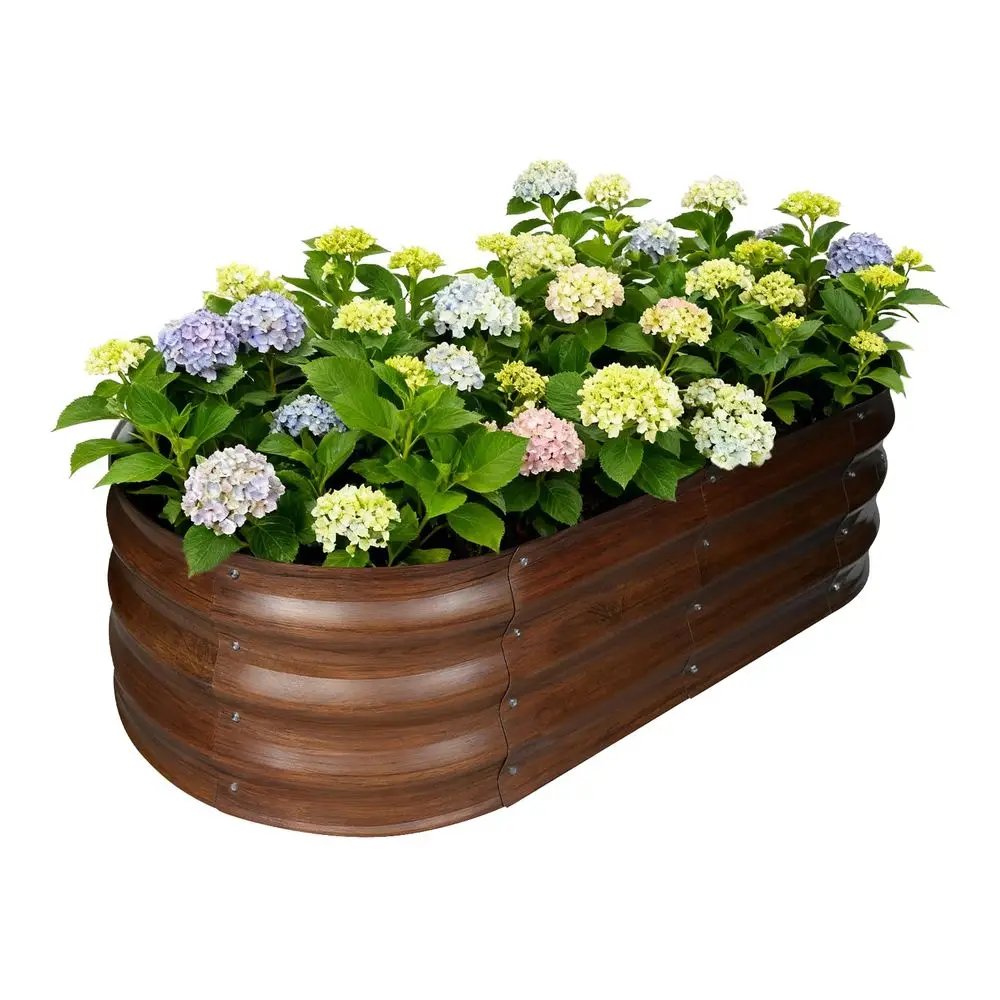 

Овальная металлическая грядка-клумба для сада, 4x2x1 фут, для овощей, фруктов, цветов, темно-серая