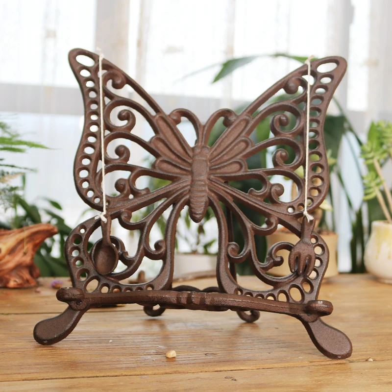 European Retro Cast Iron Easel Rack, Hotel  Butterfly Newspaper Magazine Recipe Holder, Home Decor Ornament
