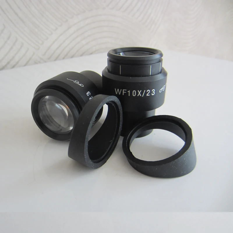 WF10X 23mm Zoom Adjustable High Eyepoint Wide Angle Eyepiece Lens for Stereo Microscope 30mm with Rubber Eye Guards Shield Caps