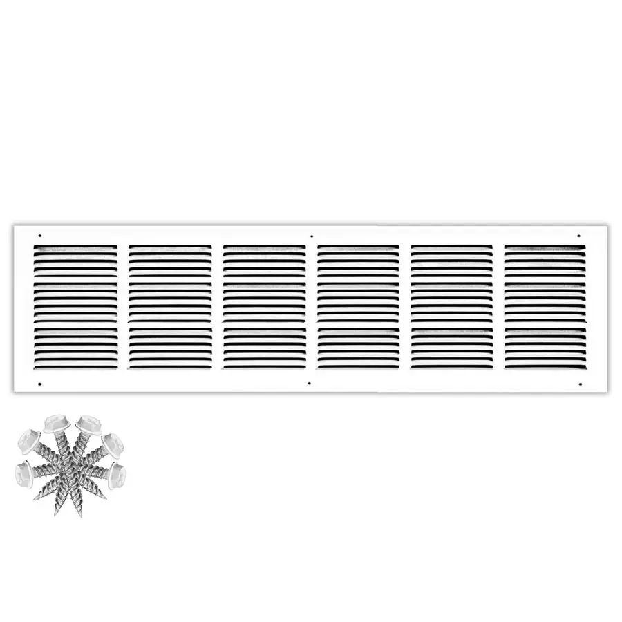 

Return Air Vent Cover Grille for Wall or Ceiling Duct Opening Flat Stamped Steel Grill by HVAC Premium White Overall Size 33.75