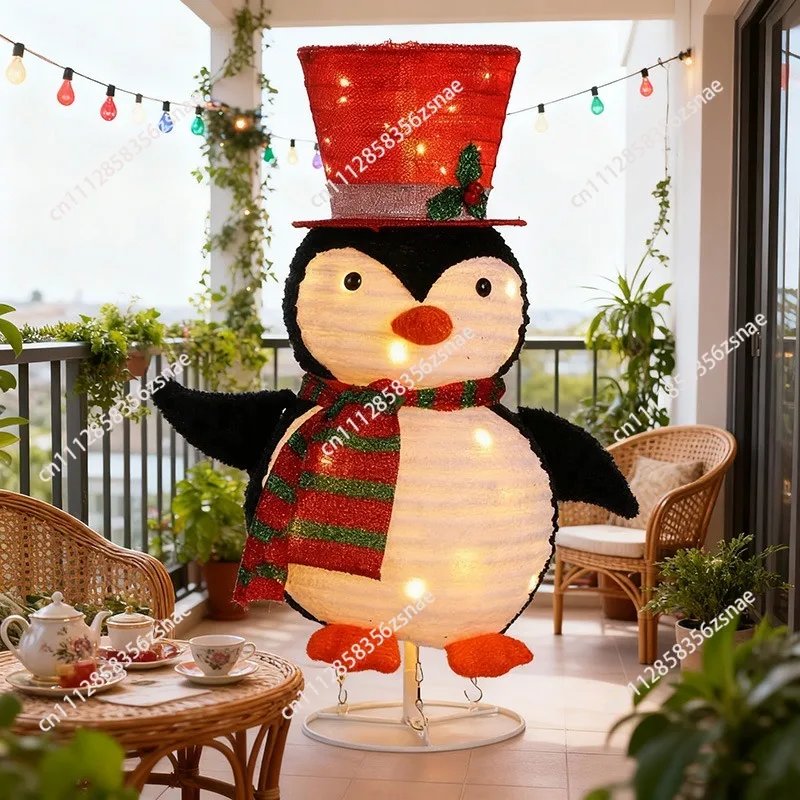Retractable Lighted Christmas Penguin Ornament, LED Landscape Decor for Shopping Mall & Outdoor Christmas Festival Display