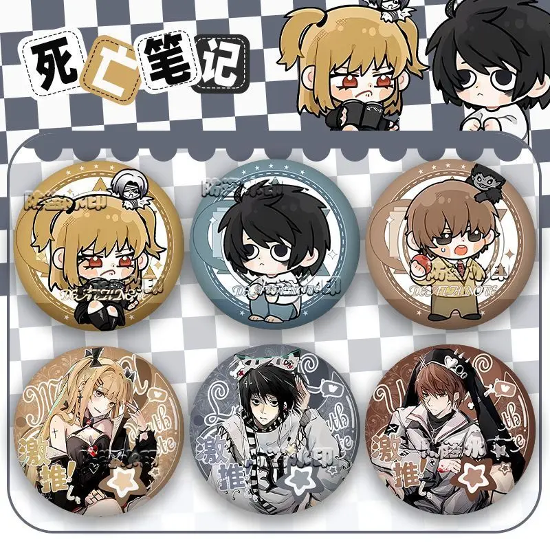 

Фигурки героев Фэнтези COS Аниме Death Note Yagami Light L Lawlet Amane Misa Мультяшный жестяной лазерный значок Детские подарочные игрушки