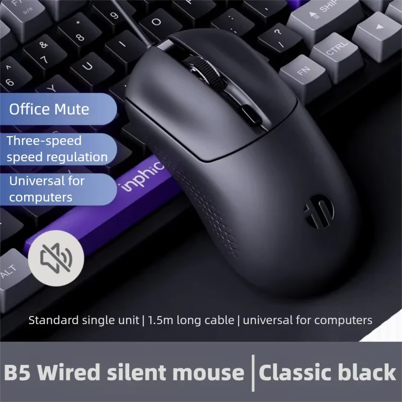 INPHIC B5 USB Wired Office Mouse Ergonomic Optical 4‑Button 3‑Level DPI Comfort Mice for Laptop Desktop PC Business Home Work Co