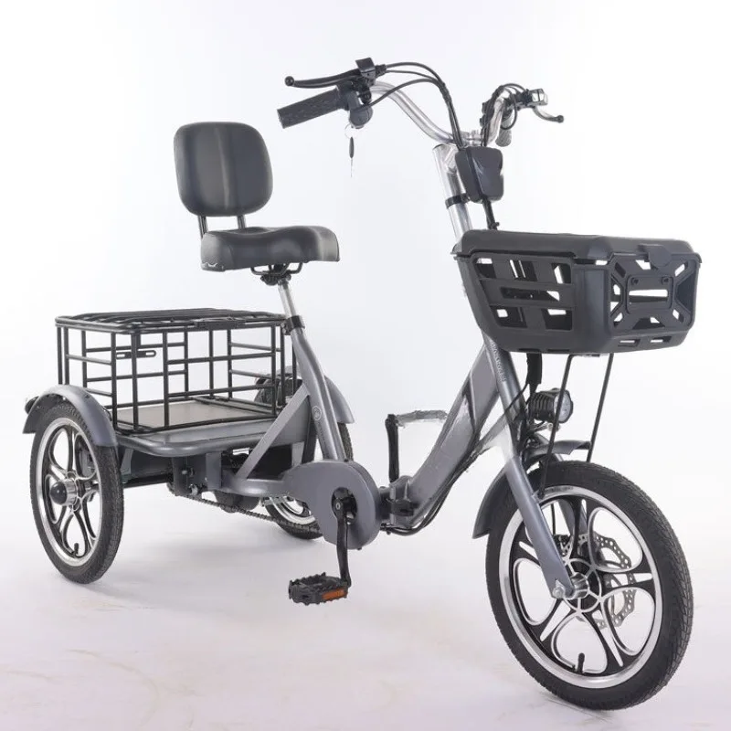 Folding elderly mobility single and double pedal assist lithium battery electric three-wheeled bicycle