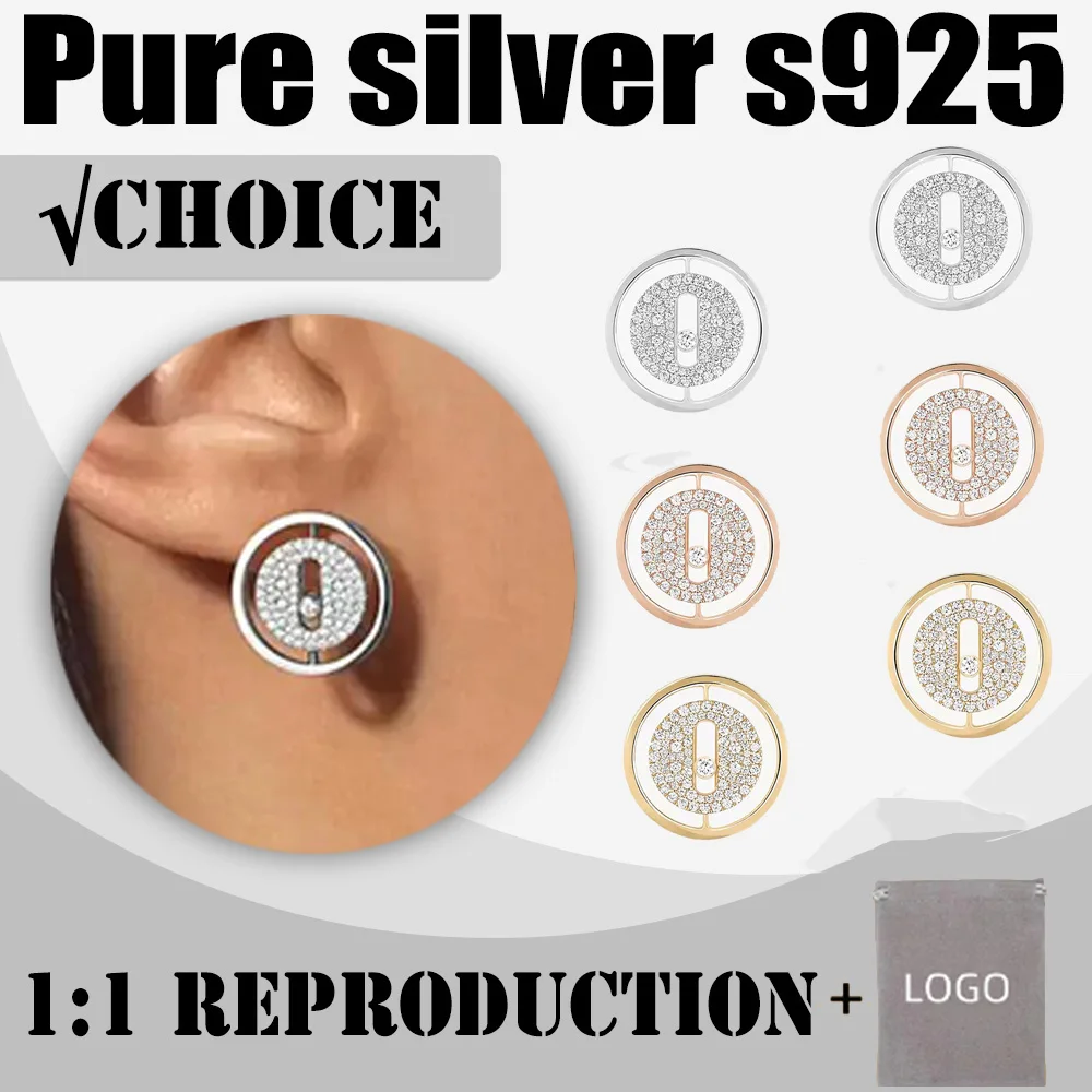 

Classic move round pure silver s925 earrings LUCKY MOVE series Messik-home diamond studded 18k white gold women's earrings