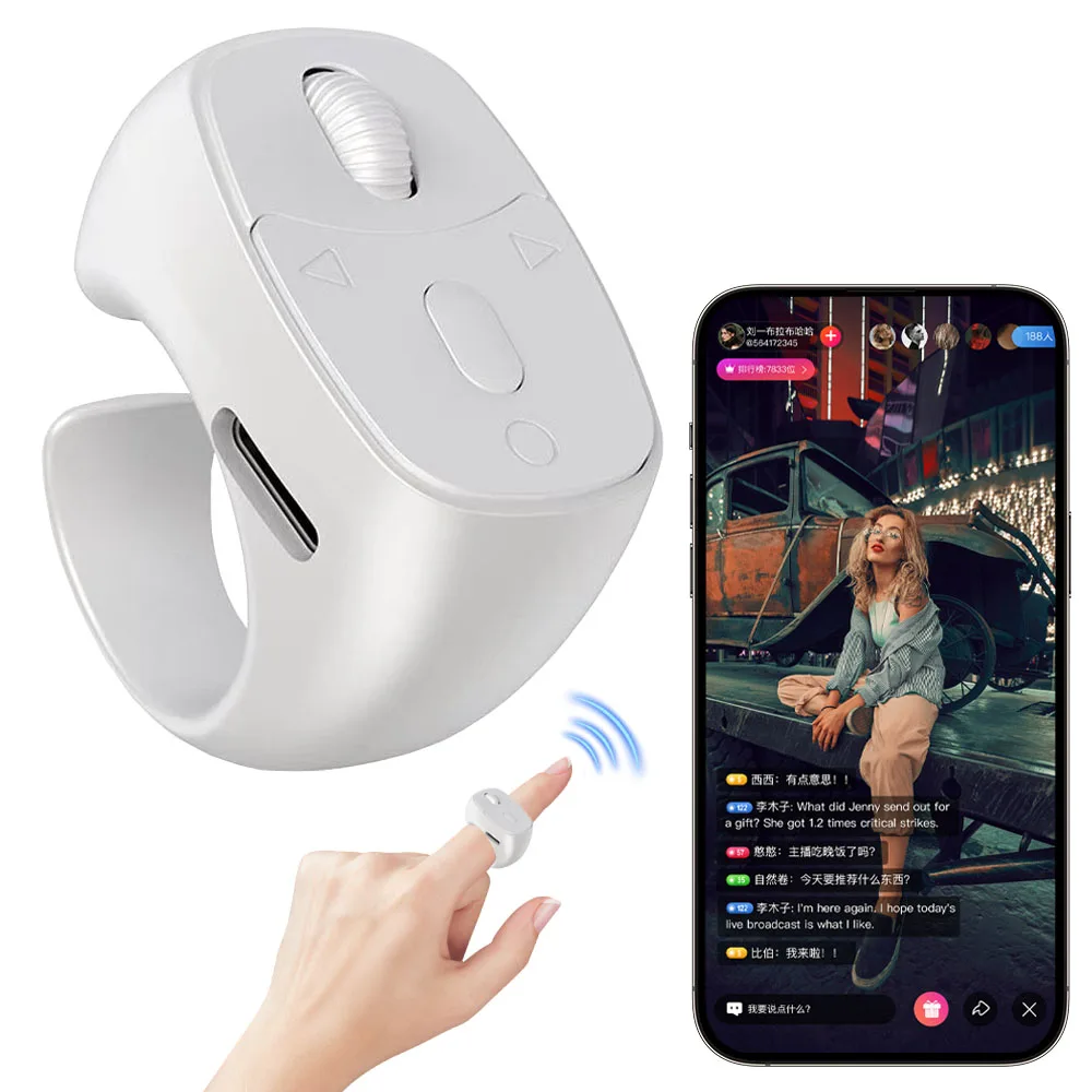 Cell Phone Scrolling Ring Wireless Finger Shutter Remote Control Page Turner Mobile Phone Controller Bluetooth For Travel