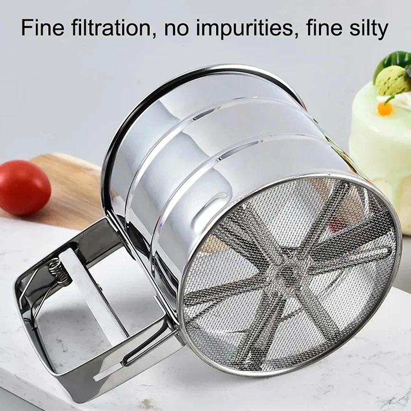 Baking Flour Sifter Food Strainers Powder Stainless Steel Hand-held Reusable Sieve For Flour Cup Shakers Kitchen Baking Tools