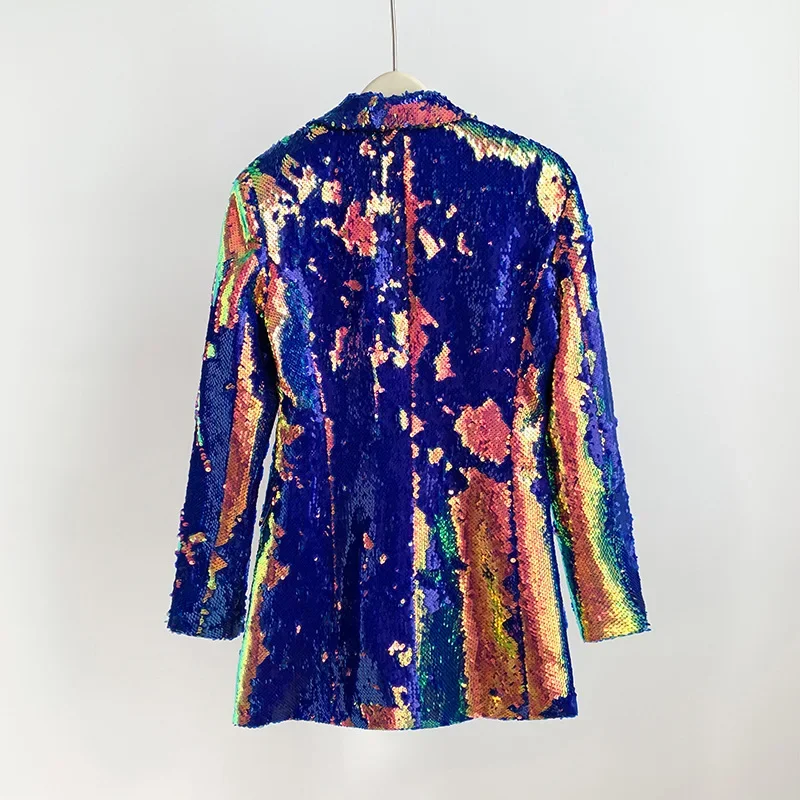 Women Gradient Color Sequins Blazer Loose Fit One Button Casual Coat Bar Stage Singer Performance Sequined Jacket Costume