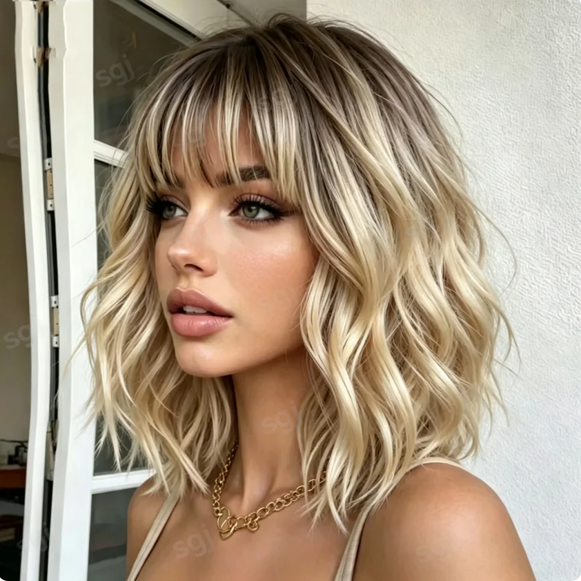 Glueless Fashion Highlight Blonde Soft Natural 18inch Wave 180 Density Deep HD lace front wig, suitable for women Heat Resistant