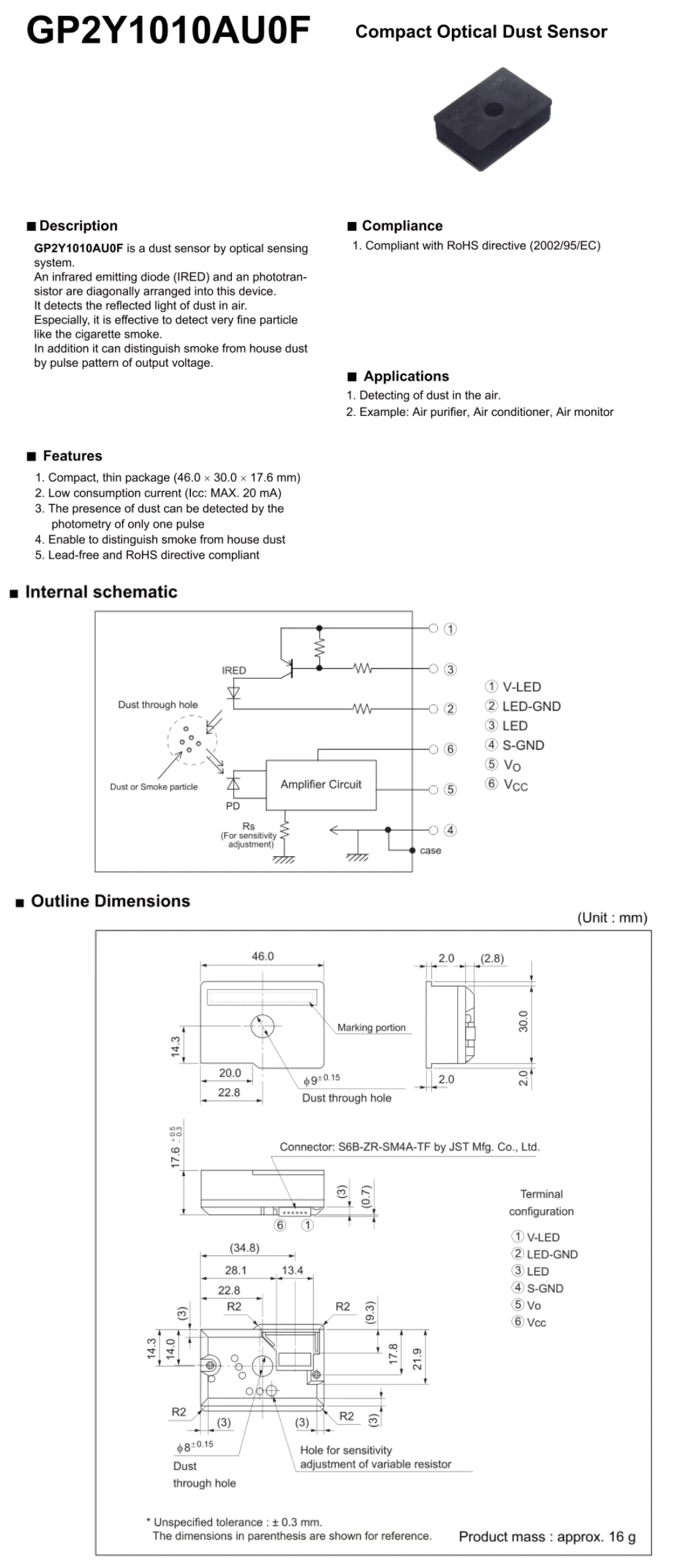 GP2Y1010AU0F PM2.5 Staub-Sensormodul Optischer Infrarot-Rauch- und Pollenpartikel-Detektor für Luftreiniger DIY-Kit – Detail 1
