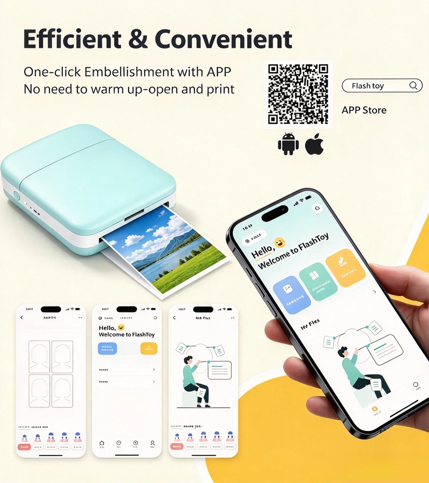 Portable color photo printer,wireless Bluetooth smartphone printer,600DPI instant color inkjet printing;includes photo paper
