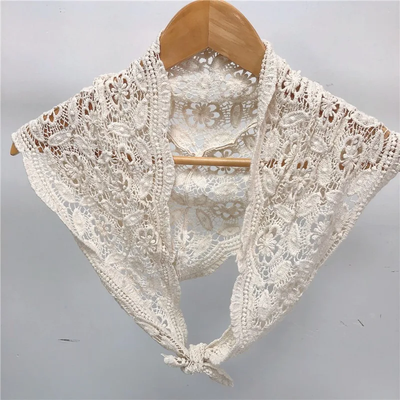 

Cotton lace triangle scarf plant-dyed knitted hollow-out sweet small shawl faux collar decoration wholesale