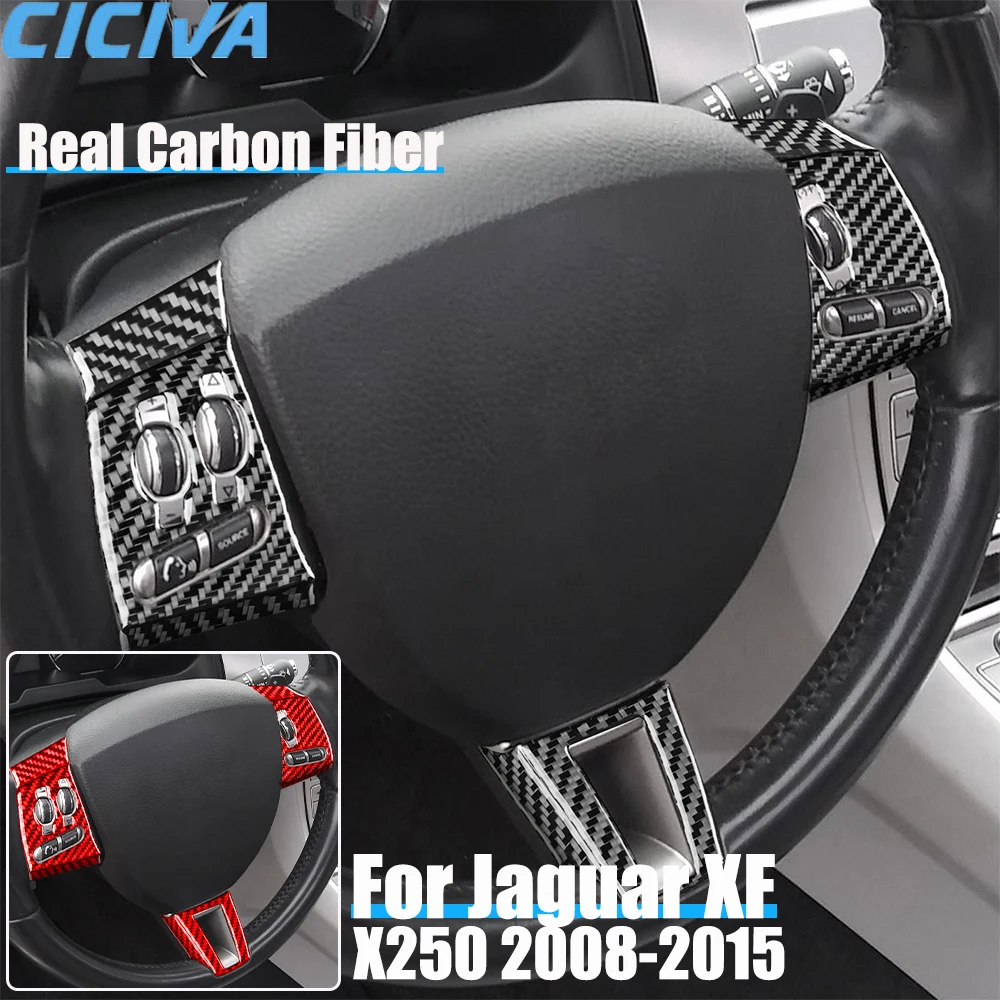 

Real Carbon Fiber Car Accessories Steering Wheel Button Set Decorative Trim Cover Soft Sticker For Jaguar XF X250 2008-2015